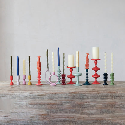Coral Enameled Aluminum Taper Holder