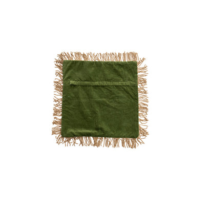 18" Vintage Jacquard & Velvet Throw Pillow with Bullion Fringe