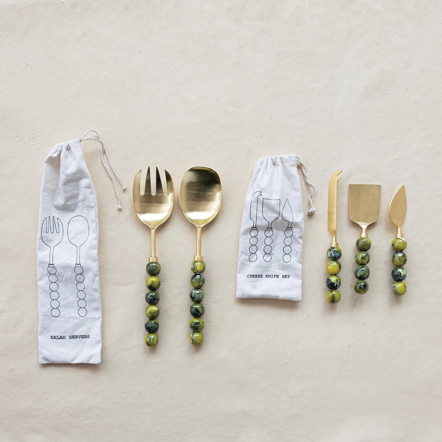 Green Marble Salad Servers with Resin Handles, Set of 2 in Bag (Each One Will Vary)