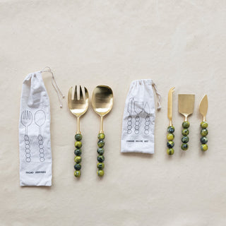 Green Marble Salad Servers with Resin Handles, Set of 2 in Bag (Each One Will Vary)
