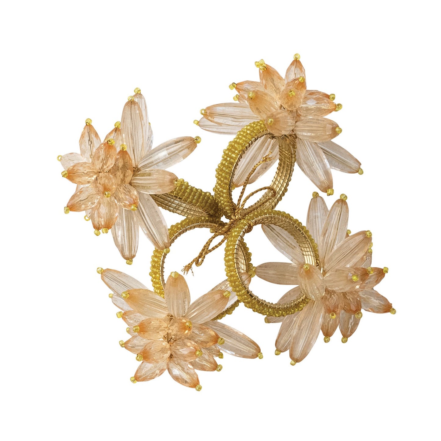 Beaded Flower Napkin Rings, Set of 4 Tied with Gold Cord