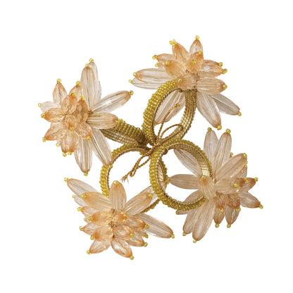Beaded Flower Napkin Rings, Set of 4 Tied with Gold Cord