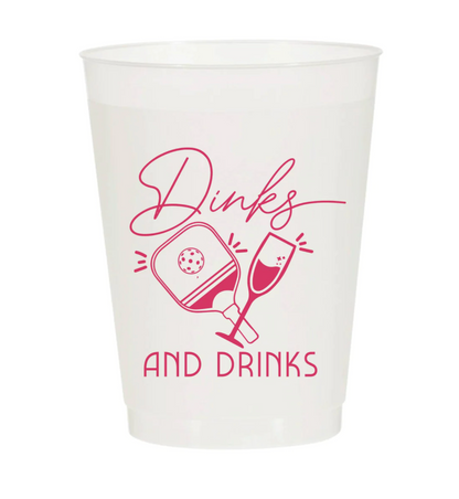 "Dinks and Drinks" Pickleball Frosted Cups – 16oz Shatterproof Party Set (Pack of 6)