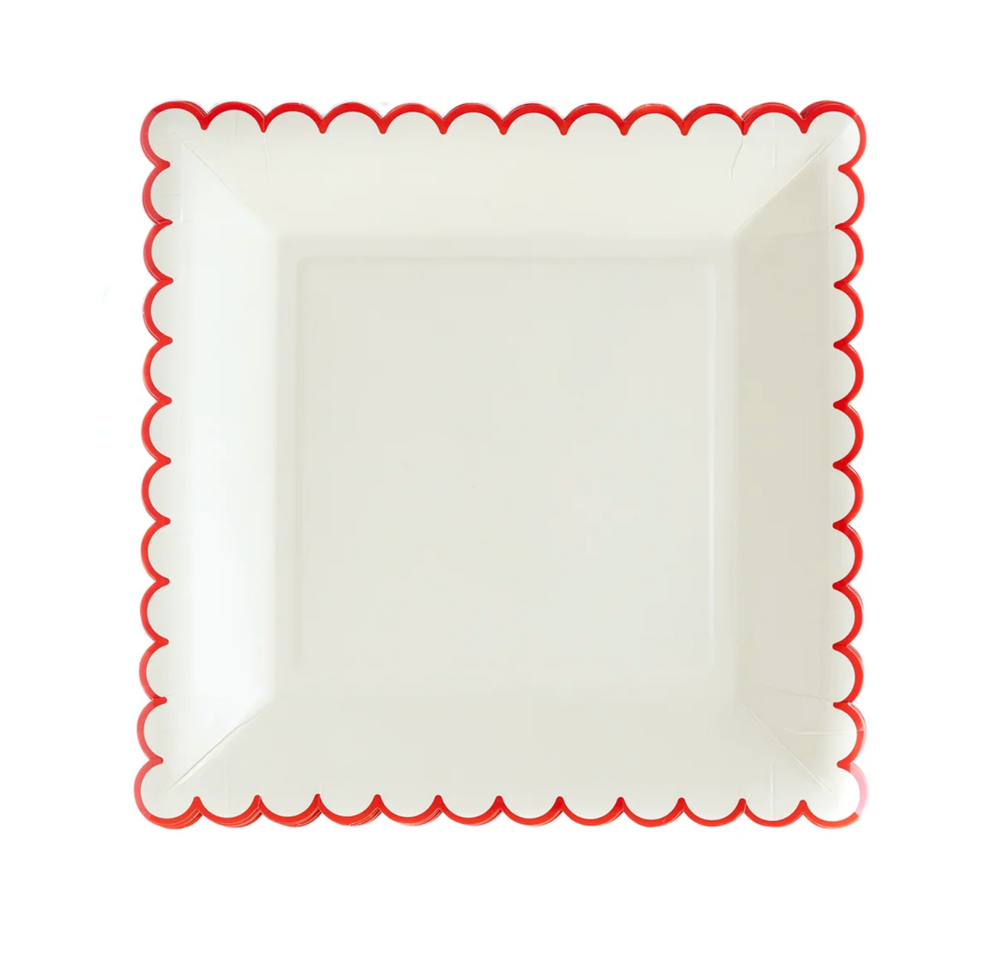 White & Red Scalloped Edge Plates 8ct