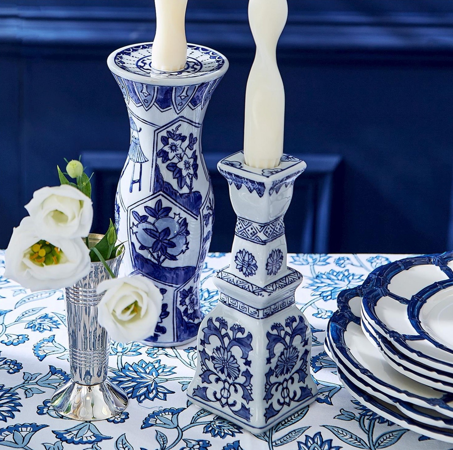 Canton Collection Candlesticks- Pillar and Taper