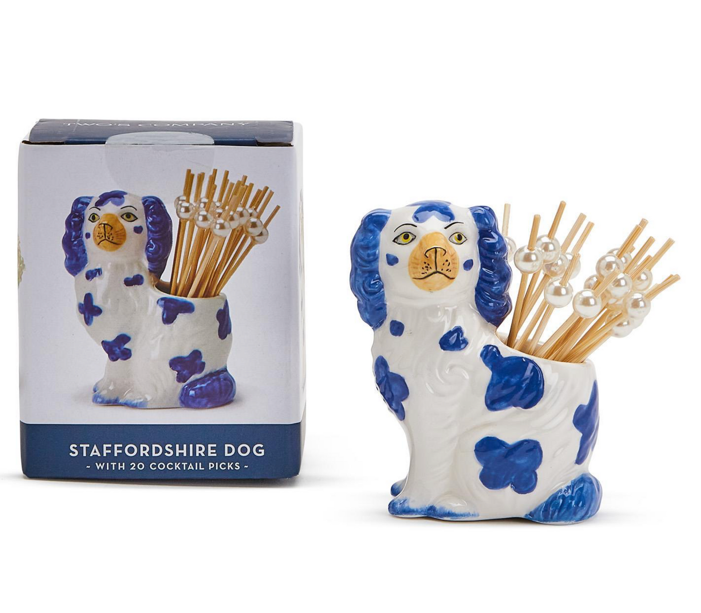 Staffordshire Dog Toothpick Holder + Pearl Picks