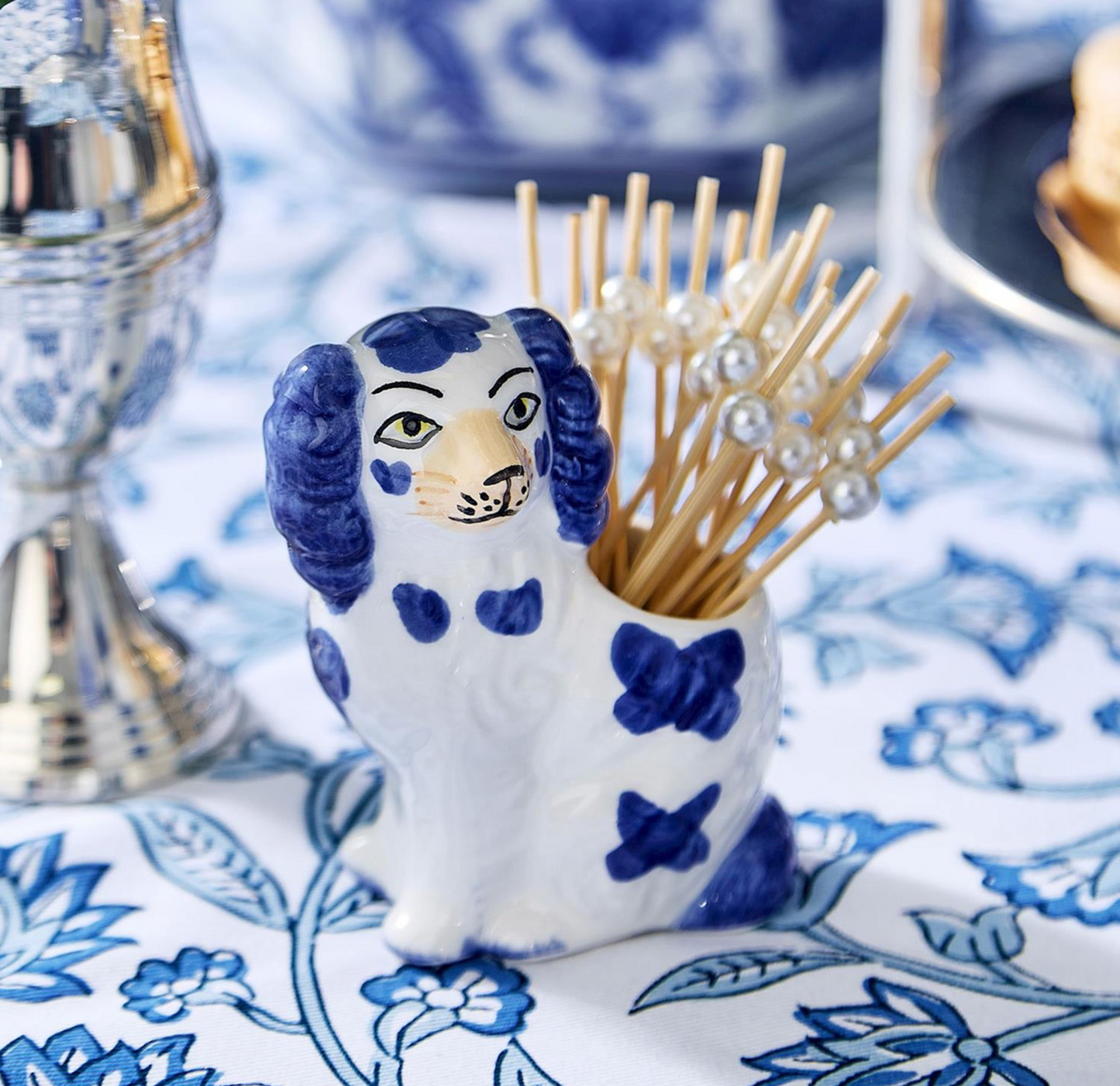 Staffordshire Dog Toothpick Holder + Pearl Picks