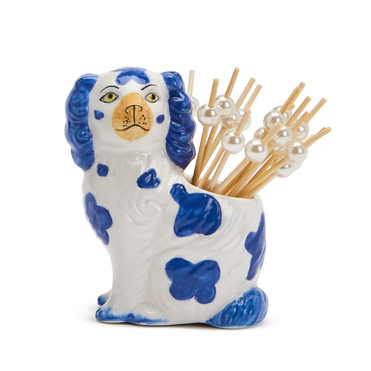 Staffordshire Dog Toothpick Holder + Pearl Picks