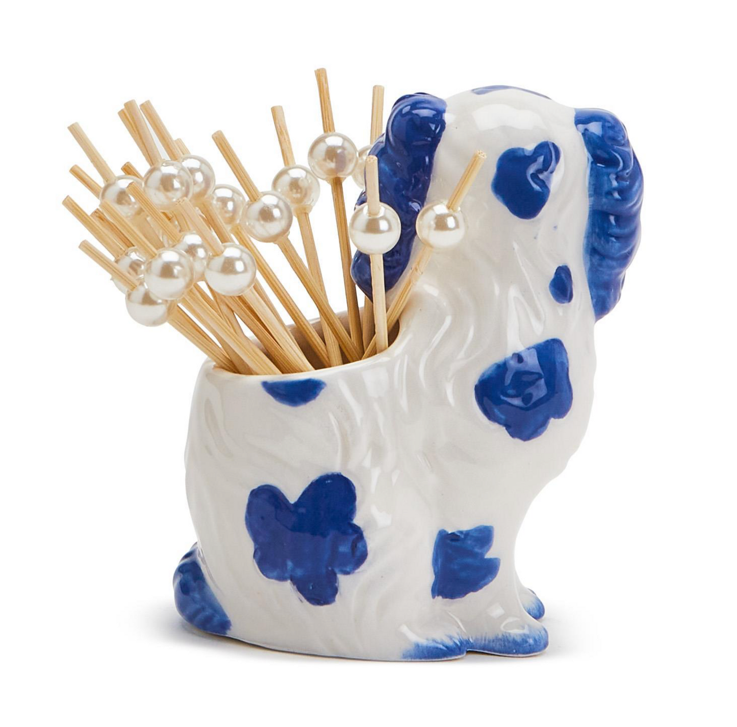 Staffordshire Dog Toothpick Holder + Pearl Picks
