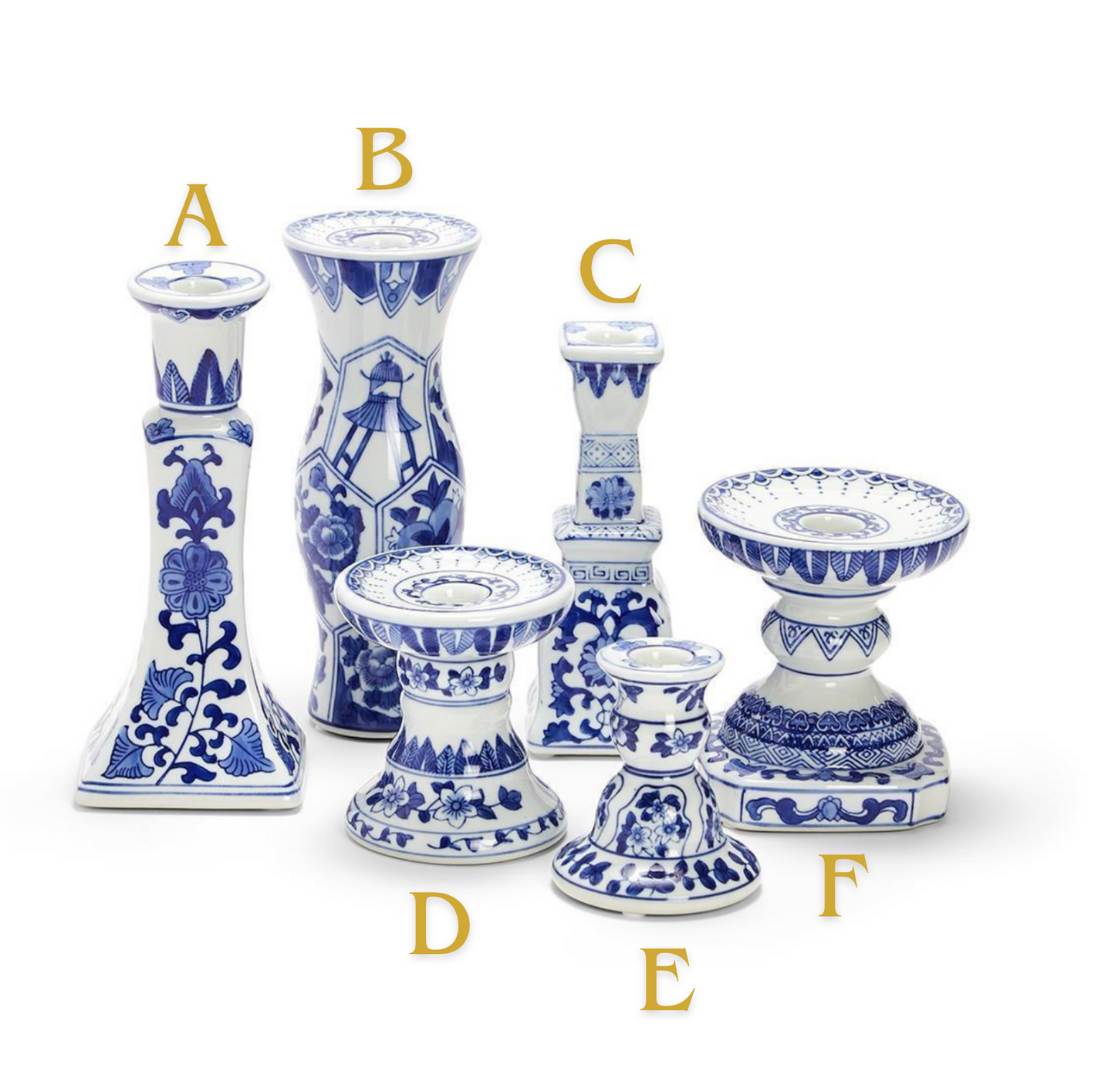 Canton Collection Candlesticks- Pillar and Taper