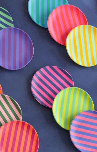 Glitterville Supper Stripes Melamine Dessert Plates- 16 Colors