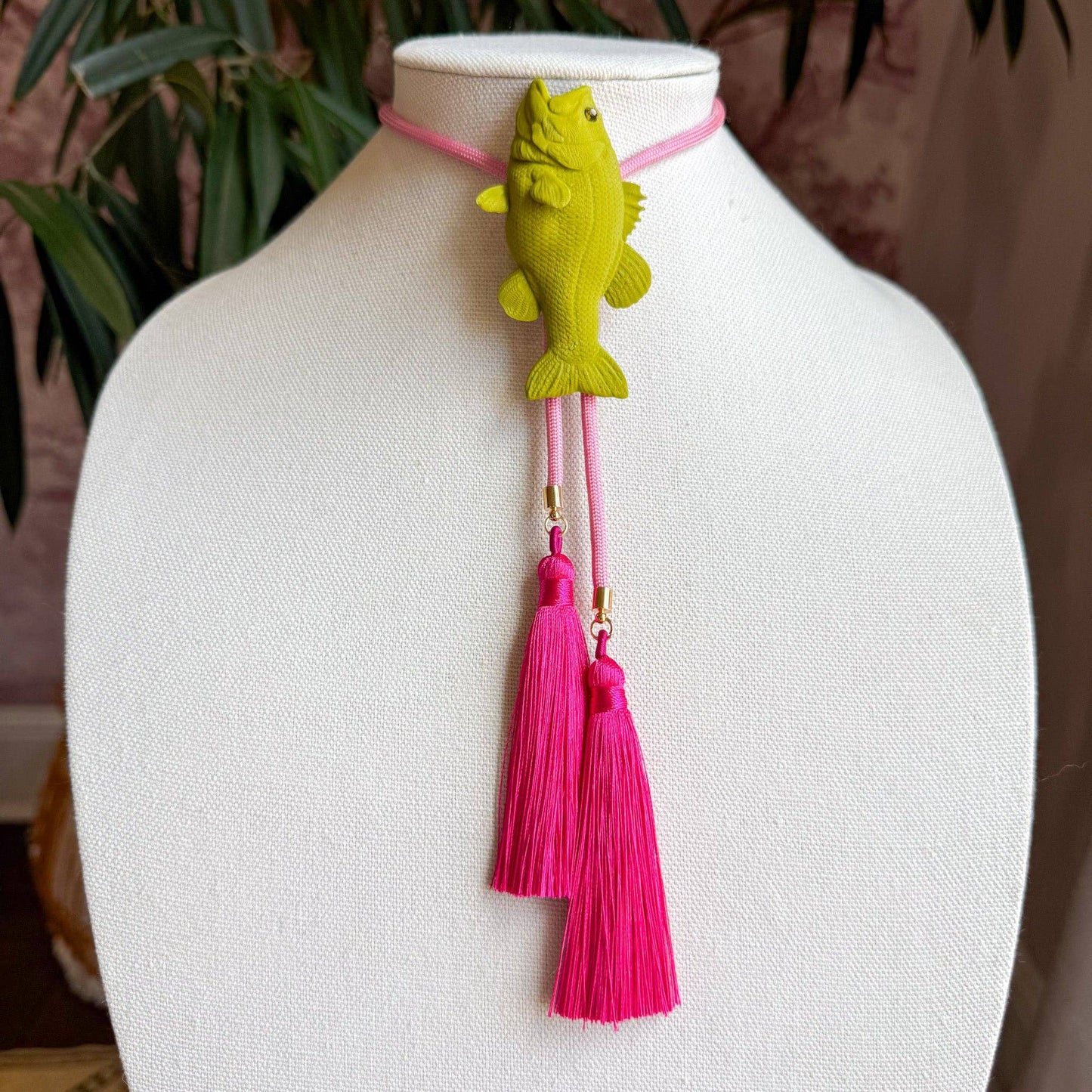 Fish Bolo Olive Green with Bubblegum Pink & Fuchsia