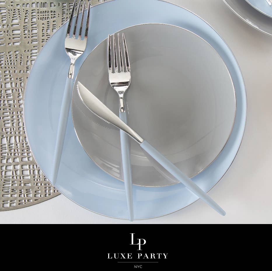 Chic Round Ice Blue • Silver Forks | 32 Pieces