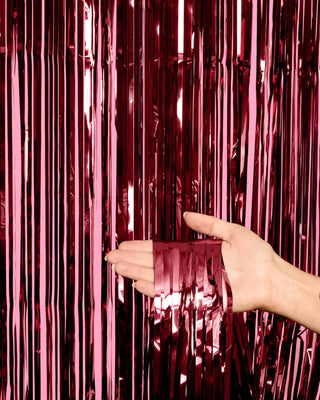 Maroon Fringe Curtains | 2-Pack Party Backdrop, Tinsel