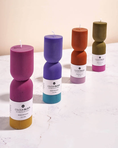 Color Block Pillar Candle - Wine & Gold