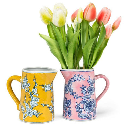 Small Floral Jug-7"H(22oz): Pink