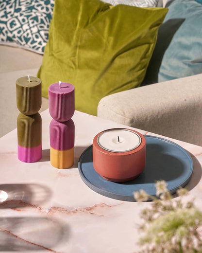 Color Block Pillar Candle - Wine & Gold
