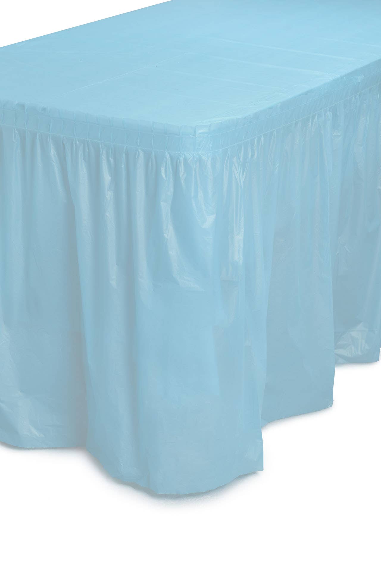 Light Blue Disposable Plastic Table Skirt - 14 Ft