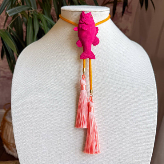 Fish Bolo Raspberry Pink with Golden Yellow & Peach