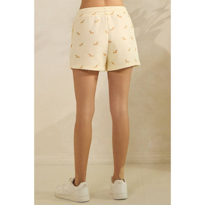 Ivory Dachshund/Weiner Dog Printed Shorts S-L