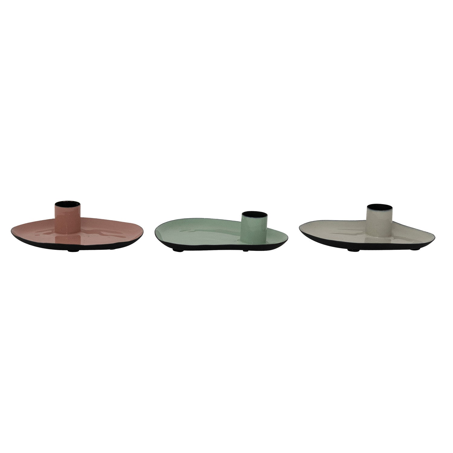 Enameled Metal Taper Holder with Tray, 3 Styles