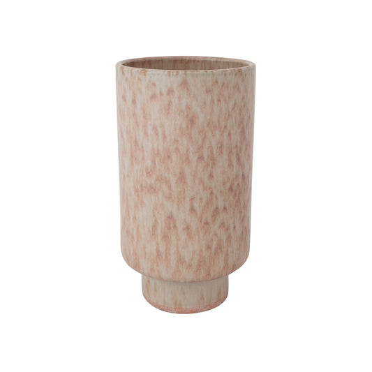 Stoneware Footed Vase, Coral & Cream Color (Each One Will Vary)