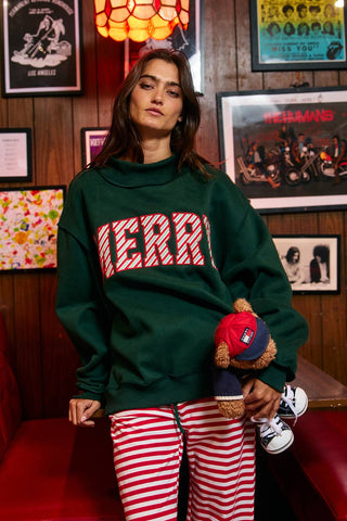 MERRY Embroidered Mock Neck Sweatshirt
