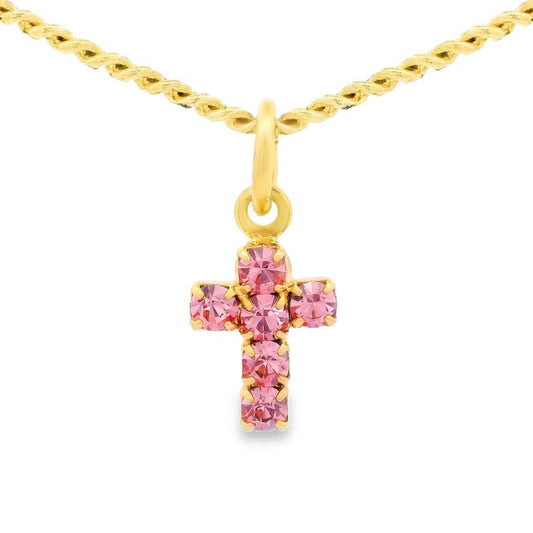 Single Mini Cross Necklace: Light Rose