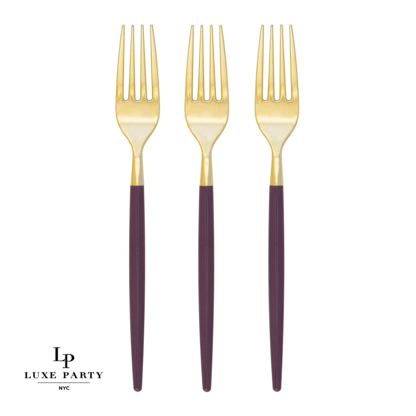 Chic Round Maroon and Gold Forks | 32 Pieces