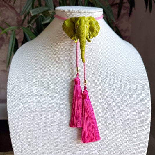 Elephant Bolo Olive Green with Bubblegum Pink & Fuchsia