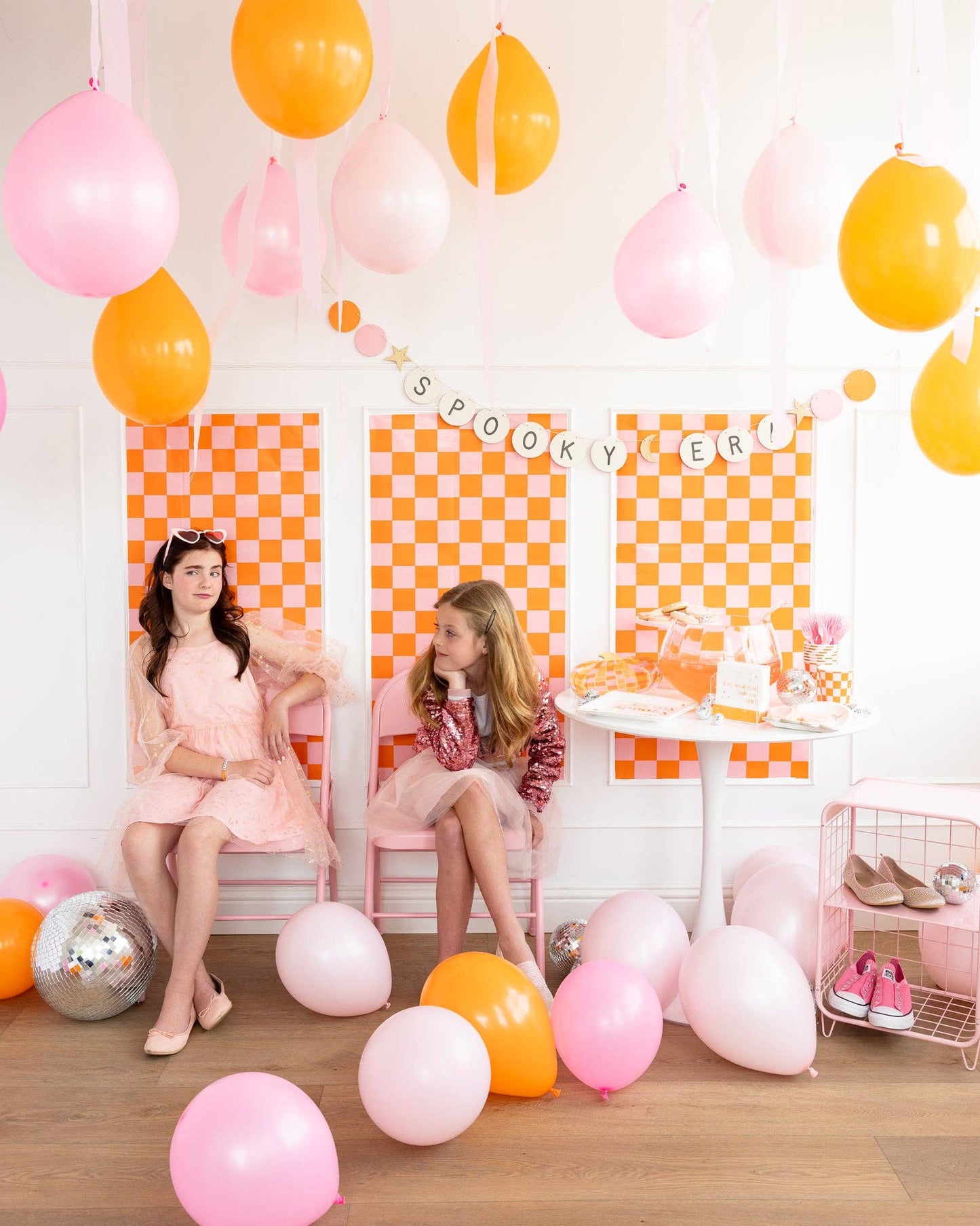 Pink & Orange Checked Table Runner