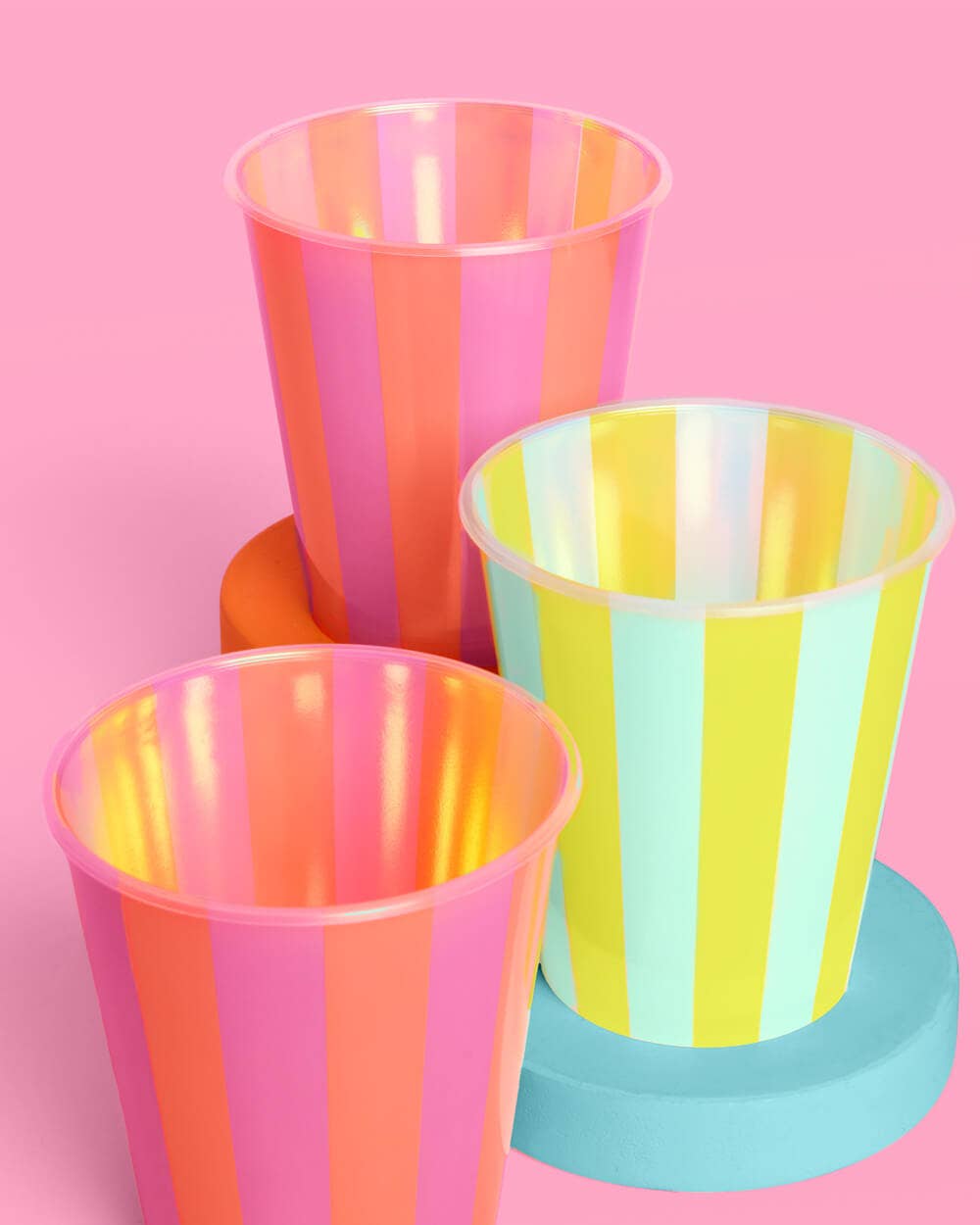 Pool Party Striped Cups Set of 16 | Pink Green Iridescent