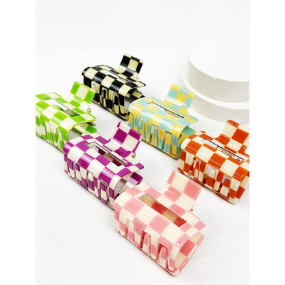 Colorful Checkered Medium Size Hair Claw