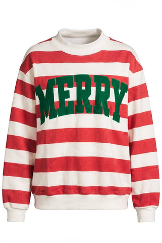 MERRY Striped Embroidered Sweatshirt