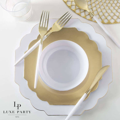 8 Oz. Round White • Gold Plastic Dessert Bowls | 10 Pack