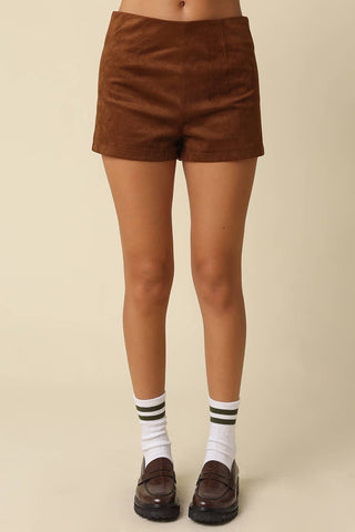 Saddle Up Suede Tailored Shorts- Light Brown