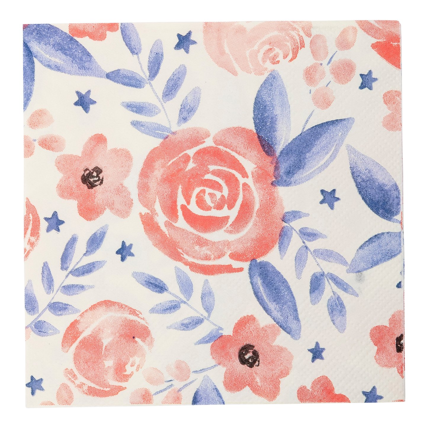 Red and Blue Watercolor Floral Paper Cocktail Napkin 40ct