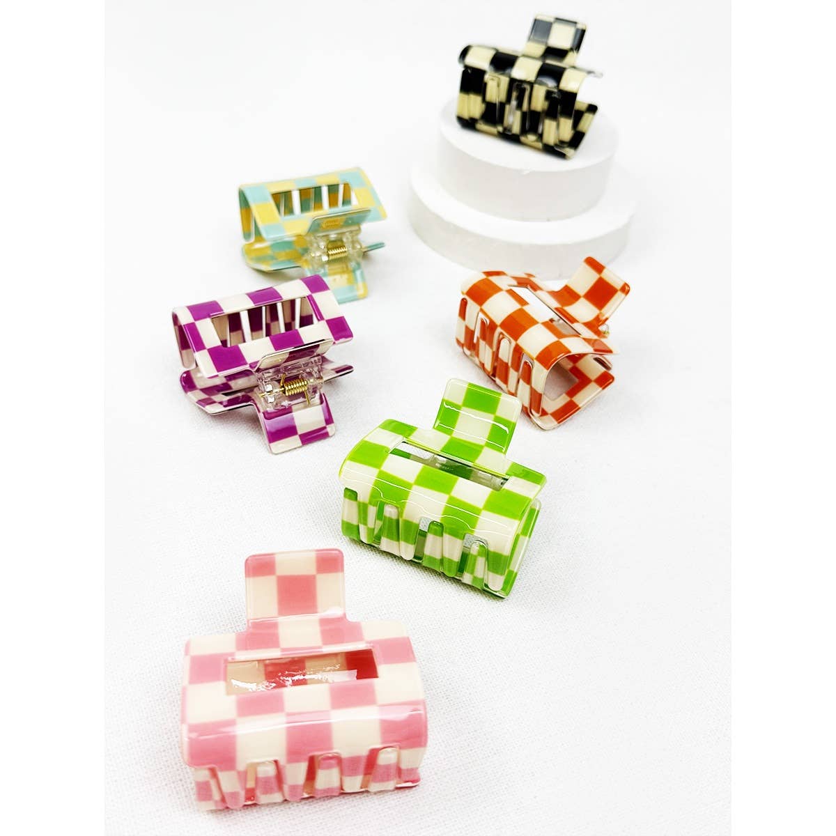 Colorful Checkered Medium Size Hair Claw