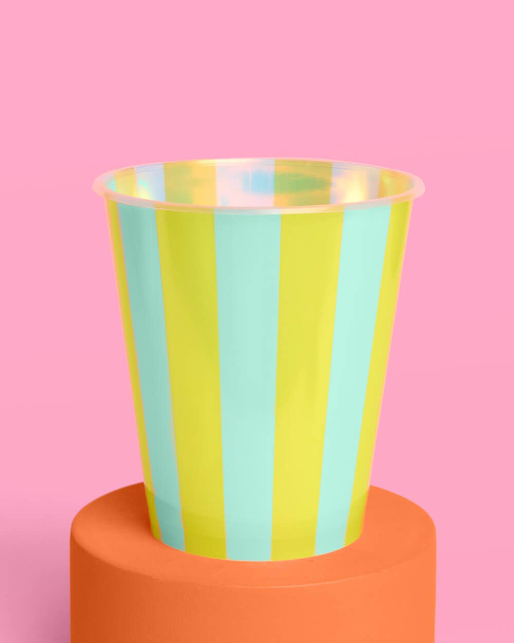 Pool Party Striped Cups Set of 16 | Pink Green Iridescent