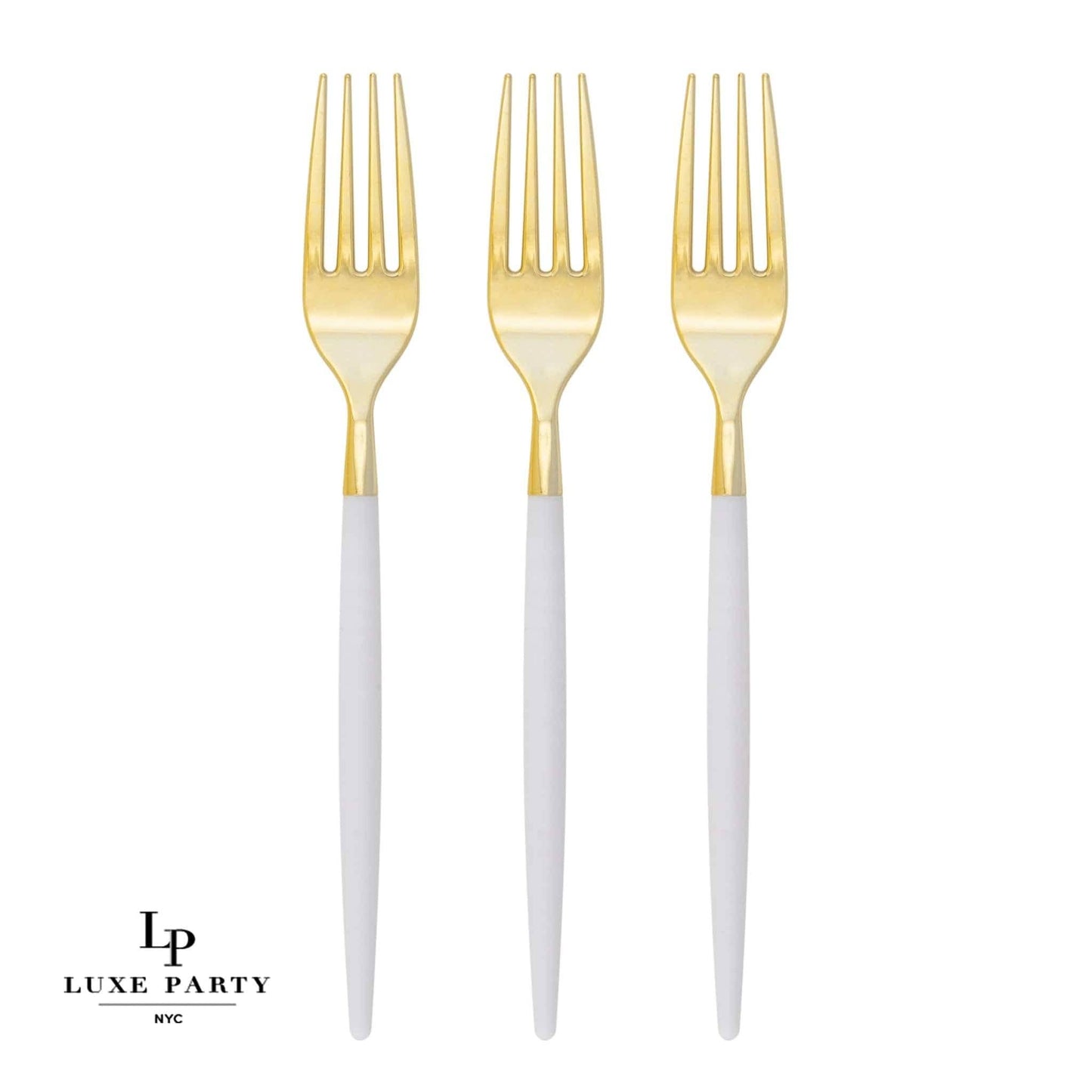 Chic Round Clear and Gold Forks | 32 Pieces