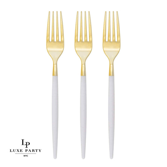 Chic Round Clear and Gold Forks | 32 Pieces