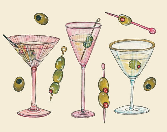 Pink Martini Cocktails Art Print: 5x7