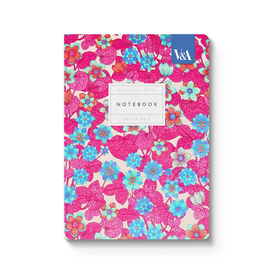 Neon Floral Pink and Blue Paperback Notebook (A5)