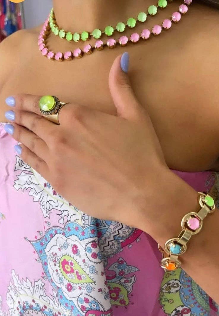 Oakland Antique Gold Neon Necklace- Blue