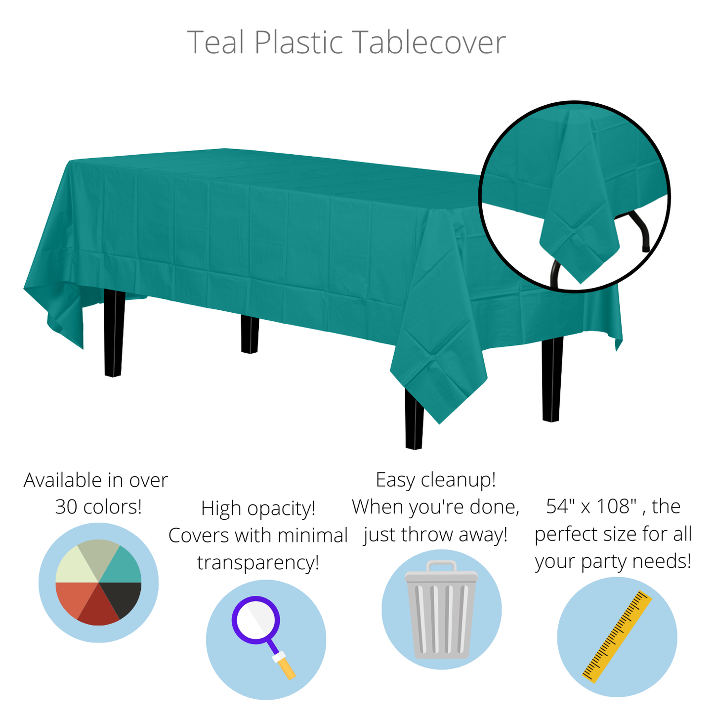 Teal Disposable Plastic Tablecloth - 54 in. x 108 in.