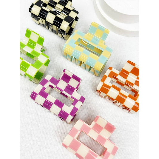 Colorful Checkered Medium Size Hair Claw