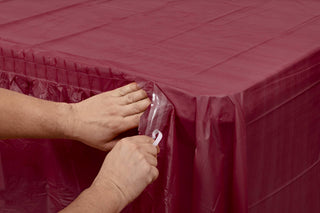 Maroon Disposable Plastic Table Skirt - 14 Ft