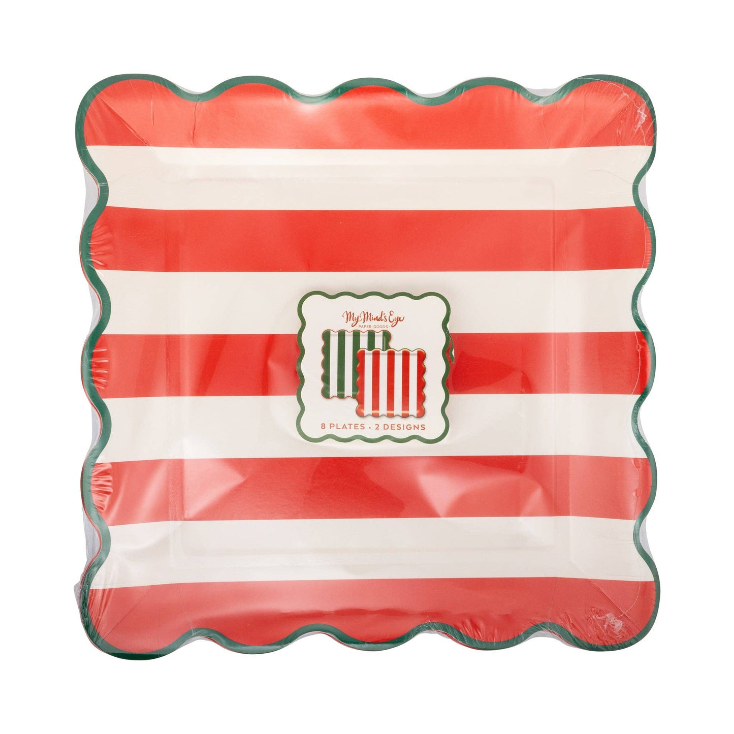 Red and Green Striped Plates 8ct