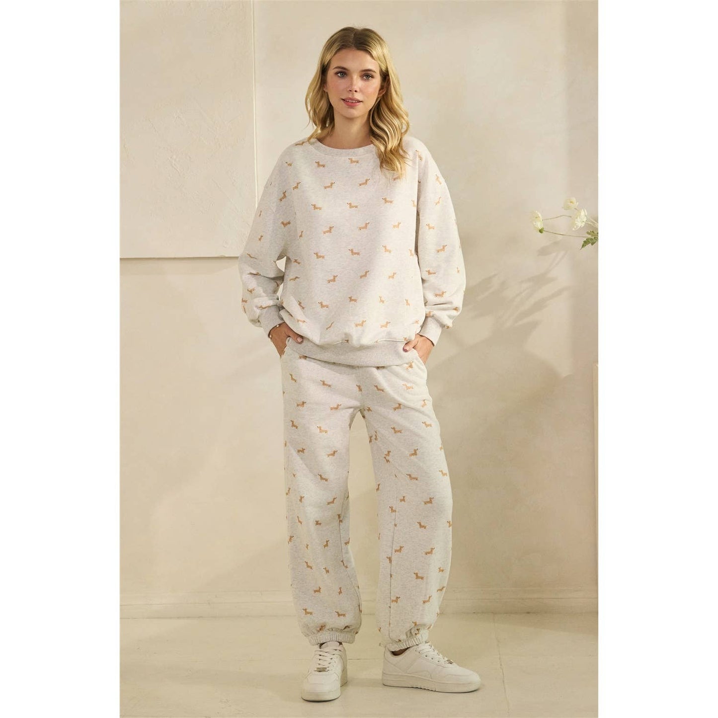 Dachshund/Wiener Dog Print Sweatshirt- Heather Gray S-L