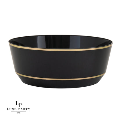 14 Oz. Round Black • Gold Plastic Bowls | 10 Pack